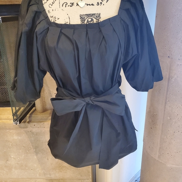 Puff Sleeve Blouse with Pleated Neck BCBGMAXAZRIA - Picture 2 of 4